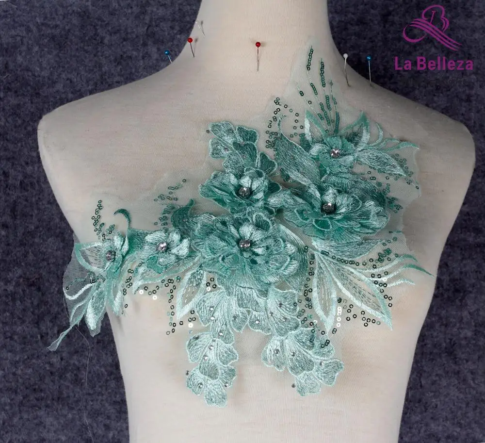 La Belleza 2 шт. белый, розовый, зеленый, серый смешанные цвета 3D Цветы Аппликации 35*25 см