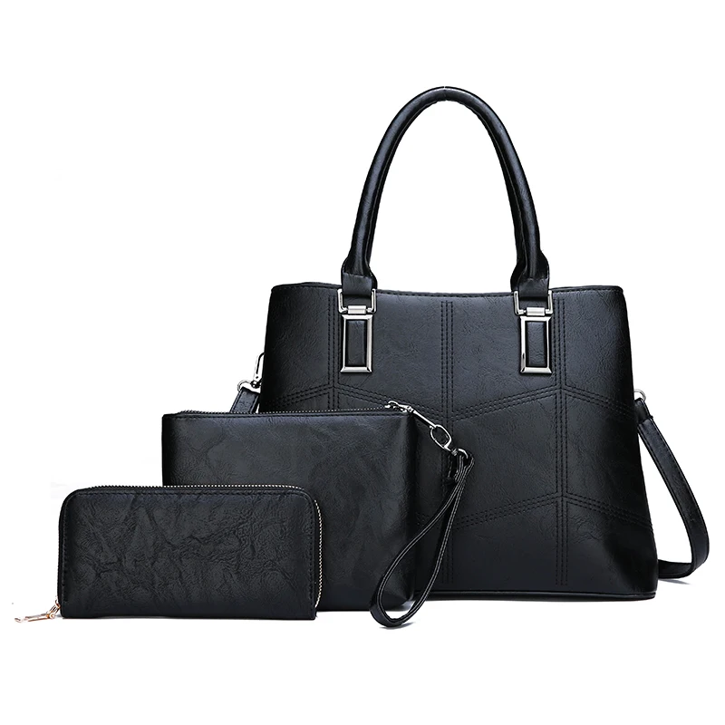 Black3Sets Элитный бренд Для женщин Сумки комплекты большой Ёмкость Для женщин сумки Высокое качество кожи плеча Crossbody сумки для Для женщин bolsa feminina - Цвет: Black3Sets