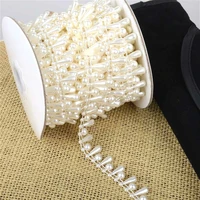 diy2yd width 14mm rhinestone chain pearl crystal chain sew on trims wedding dress costume applique
