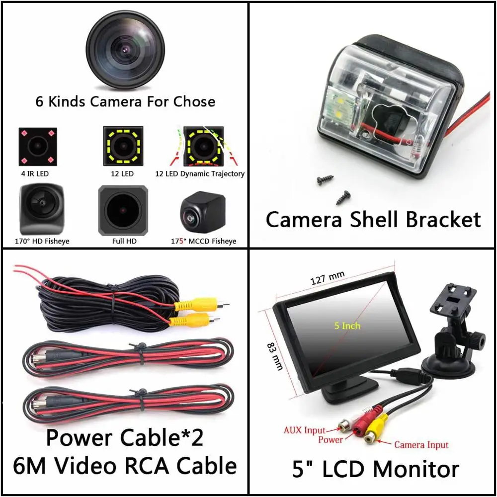 Camera 5 inch LCD 175 градусов 1080P Fisheye задний вид автомобиля Камера для Mazda 6 Atenza M6 CX7 CX-7 CX9 CX-9 Mazda 3 M3 Стоянкы Автомобилей автомобиля монитор - Название цвета: Camera 5 inch LCD