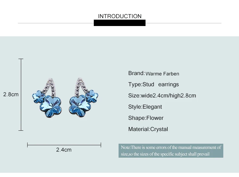 Серьги Warme Farben с кристаллами от Swarovski, женские 925 пробы серебряные серьги-гвоздики с цирконием и синими кристаллами