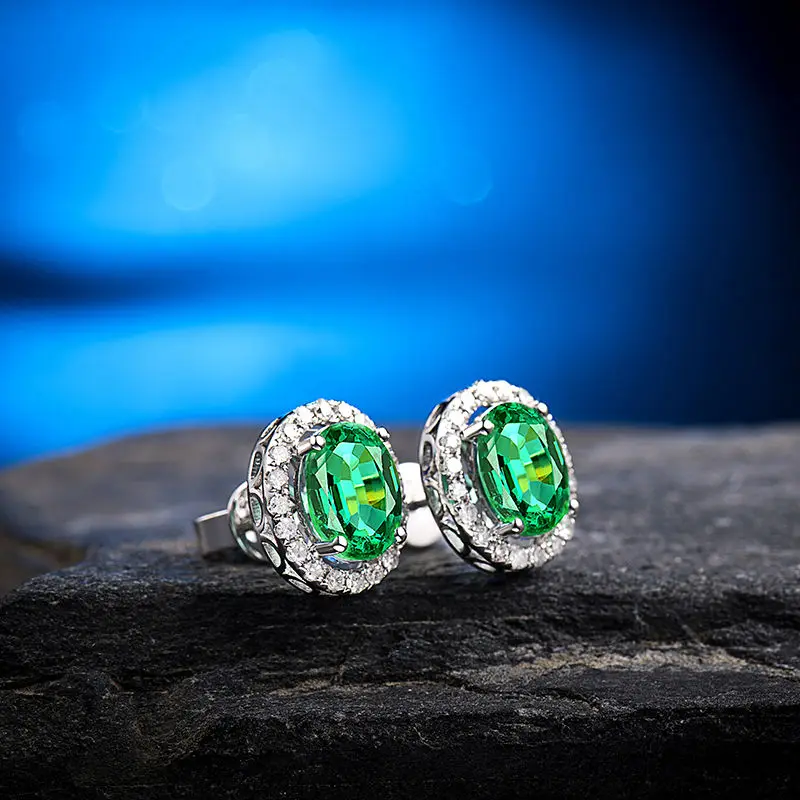 Модные женские 2.29ct колумбийский изумруд драгоценный камень серьги-гвоздики Твердые 14 к белое золото натуральный алмаз изумруд серьги для женщин