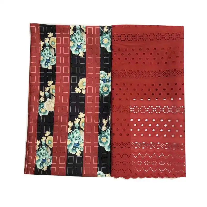 

2.5yards cotton silk lace fabric with 2.5 yards african print silk sation fabric ankara printed material hot sale