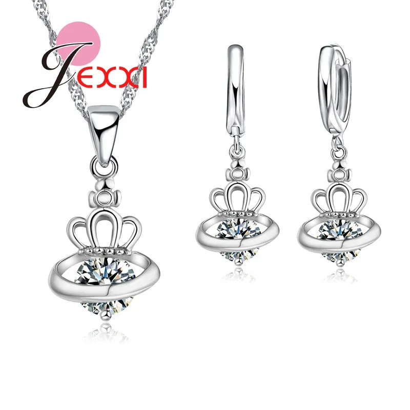 

Unique Design 925 Sterling Silver Pendants Necklace Earrings Jewelry Set For Women Crystal Wedding Bridal Jewellery Set
