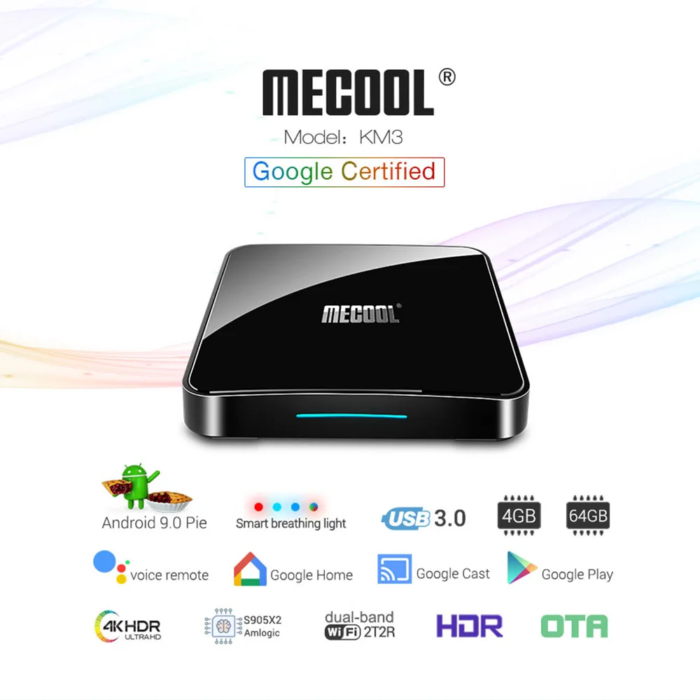 ТВ-приставка MECOOL KM3 A Android 9 0 Smart TV Box Amlogic S905x2 Quad Core DDR4 4g 64g 4K H.265 | Электроника