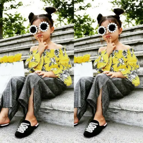 Комплект из 2 предметов топ с цветами для маленьких девочек футболка клетчатые