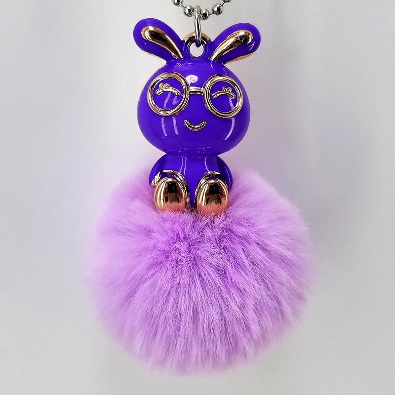 Брелок для ключей со смайликом из кроличьего волоса милый шарик-помпон украшения