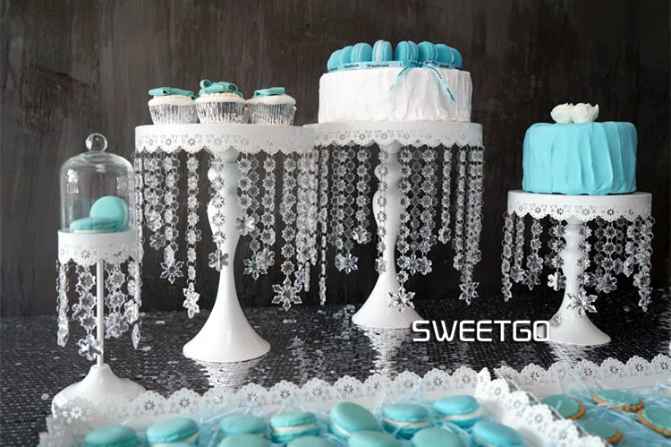SWEETGO кристалл торт стенд набор 7 шт. белый цвет снег Подвески свадебный торт инструменты десерт стол подносы вечерние украшения события