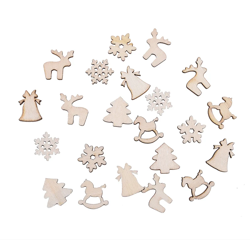 100Pcs 100 шт мини деревянная Снежинка Рождественская елка подвесные Подвески деревянная новогодняя елка украшения вечерние украшения для дома - Цвет: 100Pcs