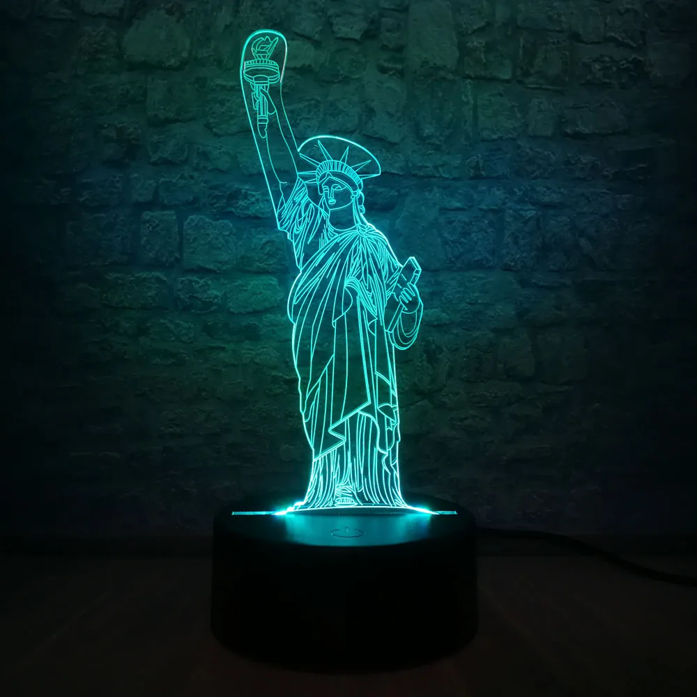 Статуя Свободы 3D светодиодный светильник 7 цветов меняющий RGB для спальни