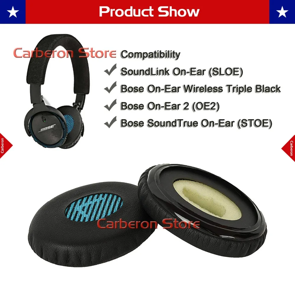 Carberon Сменные амбушюры для Bose SoundLink On-Ear(OE)/SoundTrue On-Ear(OE)/On-Ear 2(OE2) наушники(Blue LR