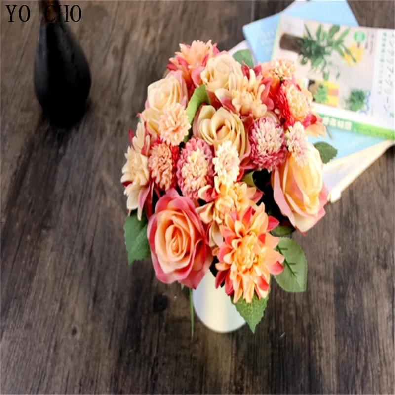 10 цветочных головок искусственные розы букет для дома вечерние искусственный