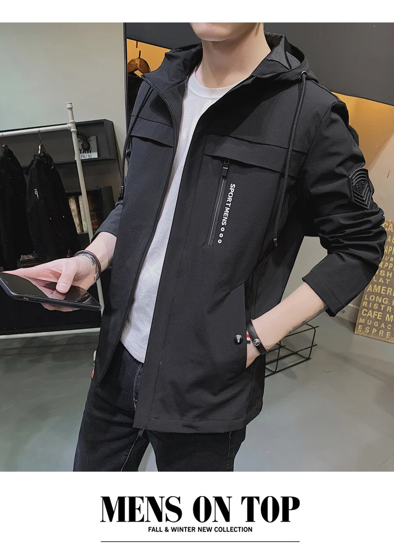 Casaco Masculino standard Militar, новинка, весенне-осенние мужские куртки, однотонное пальто, мужская куртка, брендовая мужская куртка-бомбер размера плюс, приталенная