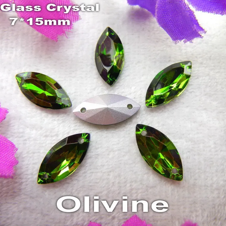 A16 Olivine Стекло с украшением в виде кристаллов два отверстия 7*15 мм 9*18 мм 20 шт./пакет хорошее цветный микс Наветт лошадиный глаз Форма пришить Стразы Бисер для одежды «сделай сам» - Цвет: A16 Olivine