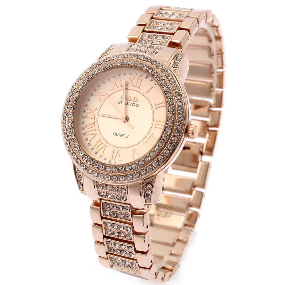 

G&D Women Watches Rose Gold Stainless Steel Band Ladies Dress Watch Fashion Casual Quartz Wristwatches relogio feminino Clock
