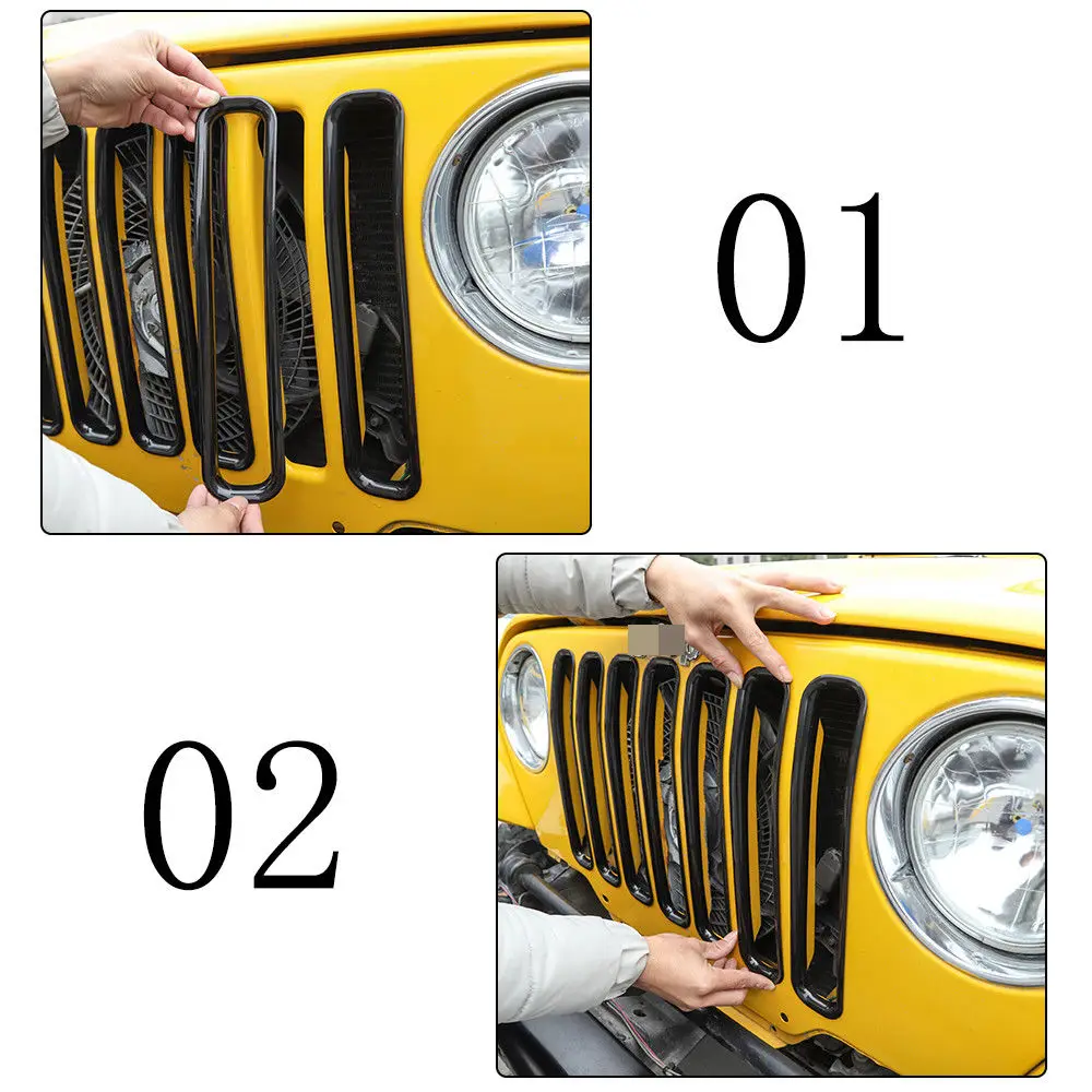 Черный Передний гриль Вставки Trims комплект подходит 1997-2006 для Jeep Wrangler TJ &amp Unlimited |