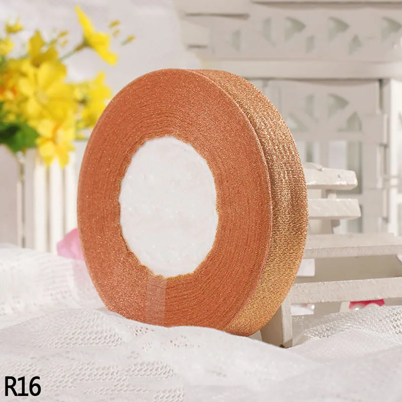 R16 25 ярдов 22 м 1 ''ручной работы Серебристые Металлические блестящие ленты для рукоделия швейная ткань для рождественской вечеринки свадебные принадлежности подарочная упаковка - Цвет: R16