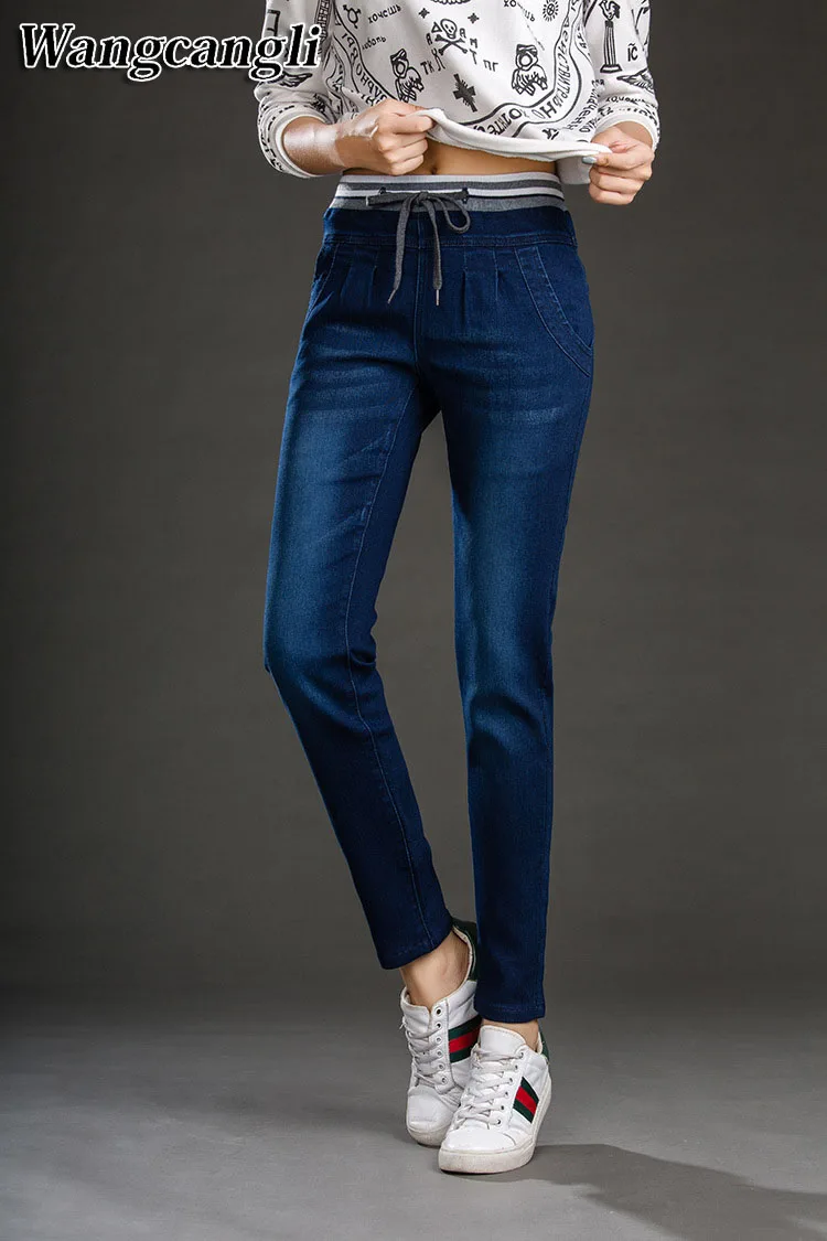 Женские обтягивающие джинсы синие джинсовые брюки-карандаш женские с эластичной