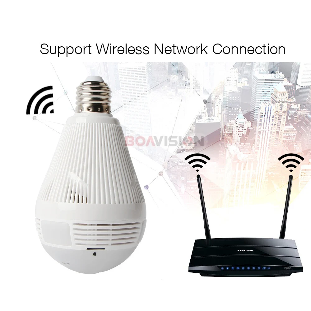 Светодиодная лампа Wifi IP камера HD 1080P ночное видение рыбий глаз панорамная 360