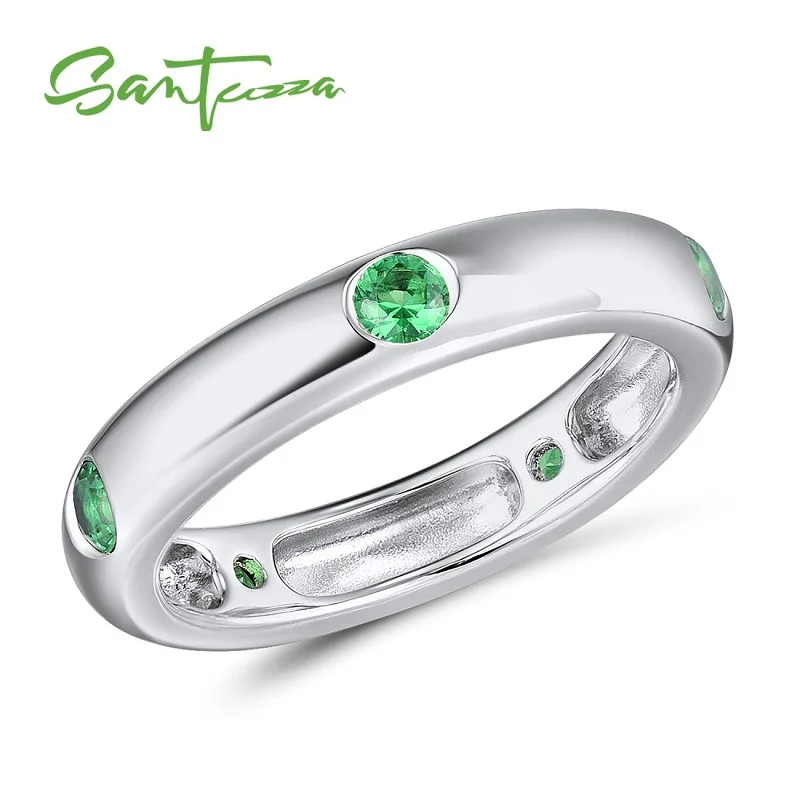 Green Stone Santuzza серебряное кольцо для женщин из чистого 925 пробы серебра многоцветные драгоценные камни стекируемые кольца вечности модные ювелирные изделия - Цвет основного камня: Green Stone