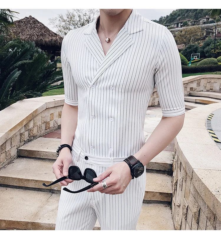 Двубортный костюм; летний костюм; Mariage Homme; цвет черный, белый, серый, синий; костюм в полоску; Uomo Trajes De Hombre