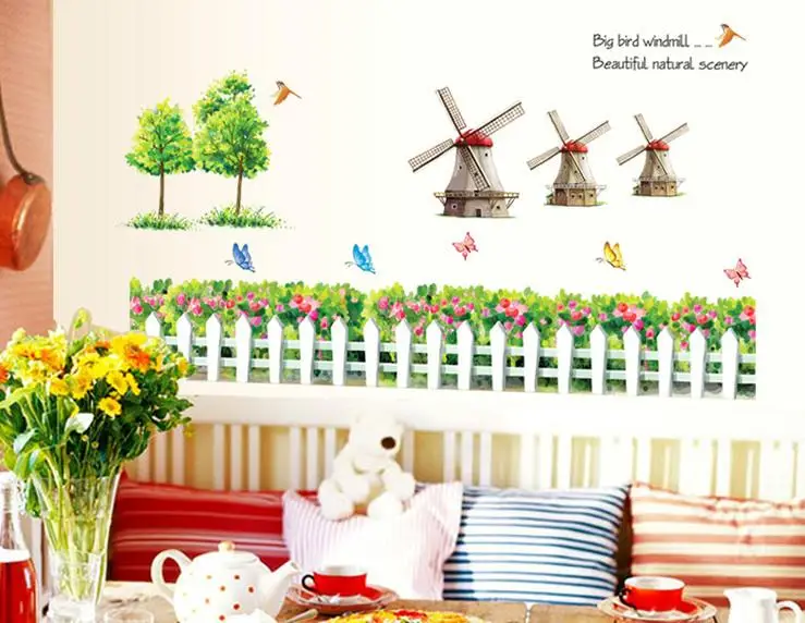 ПВХ моющиеся 90 см сельская ветряная мельница настенные стикеры художественные