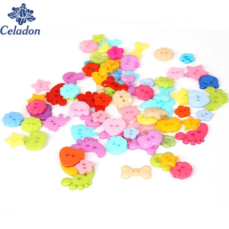 Пуговицы с сердечками/бабочками/яблоко 2 отверстия скрапбукинг 14 размеров