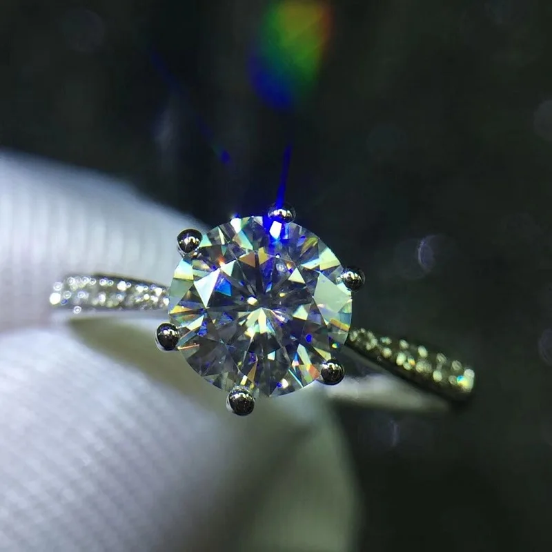 1 карат ct свадебное кольцо с бриллиантом Муассанит подлинное 18K 750 Белое золото D