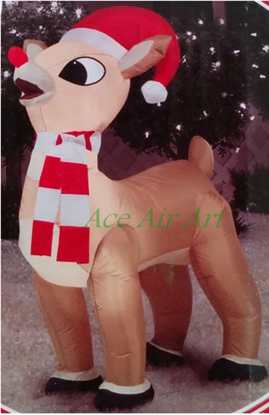 

4 meter Inflatable Standing Rudolph with Santa Hat and Scarf