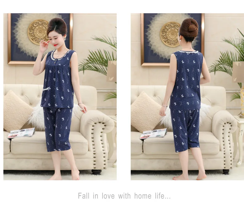 Хлопковый жилет укороченные брюки pijama для женщин Летний принт кружево дамы повседневный комплект с круглым вырезом shortless женский домашний костюм плюс размеры 4XL