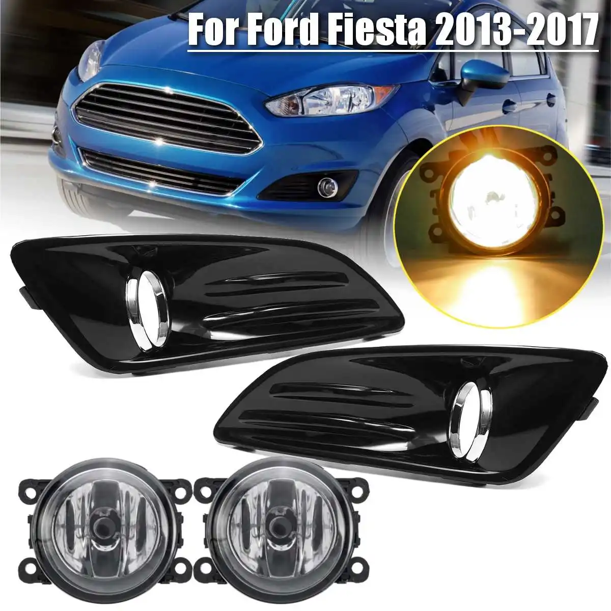 Cover And Light Передний противотуманный светильник и крышка в комплекте для Ford для Fiesta 2013 противотуманный светильник с лампочкой глянцевый черный Стайлинг гриль отделка - Цвет: Cover And Light
