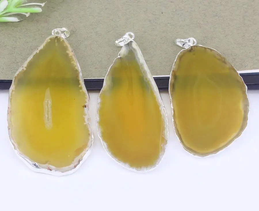 Yellow color 5 шт модный натуральный камень ломтик кулон в черном цвете, Посеребренная Очаровательная драгоценный камень, подвеска, бисер для изготовления ювелирных изделий - Окраска металла: Yellow color