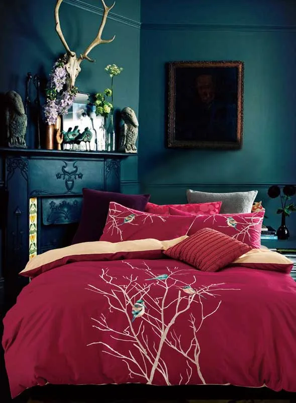 Высокая атмосферу Постельное белье King Queen 100% хлопок изысканной вышивкой