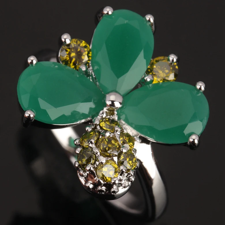 Four Leaf Clover зеленый циркон Оливковое Перидот 925 пробы серебро для Для женщин кольцо