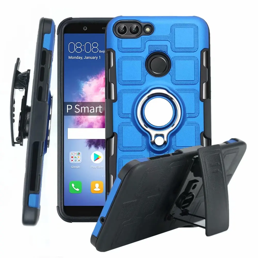 

3 in 1 clip plate Armor protective 360 Full body shockproof phone case for huawei p smart 2019 case Car magnetic ring hard Cases