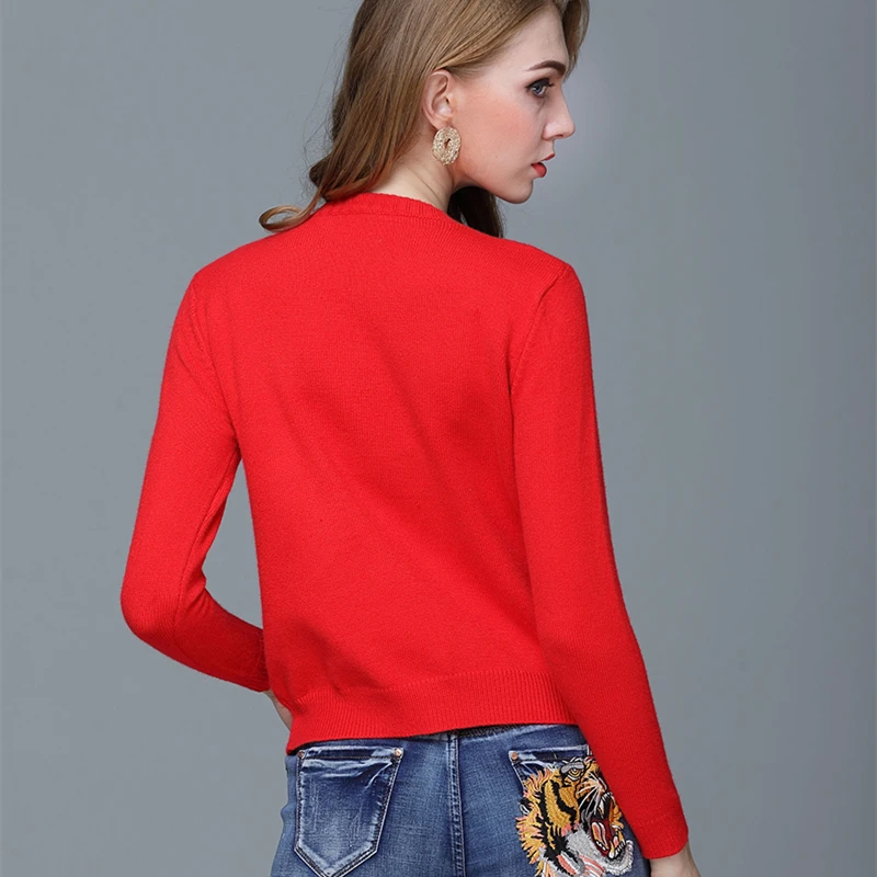 LUKAXSIKAX High Quality Letter Sequined Tiger Embroidery Runway Sweater 2018 New Autumn Winter Women Knitted Pullover | Женская одежда