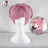 anime ddlc doki doki literature club natsuki pink short wig cosplay costume women heat resistant synthetic hair party wigs