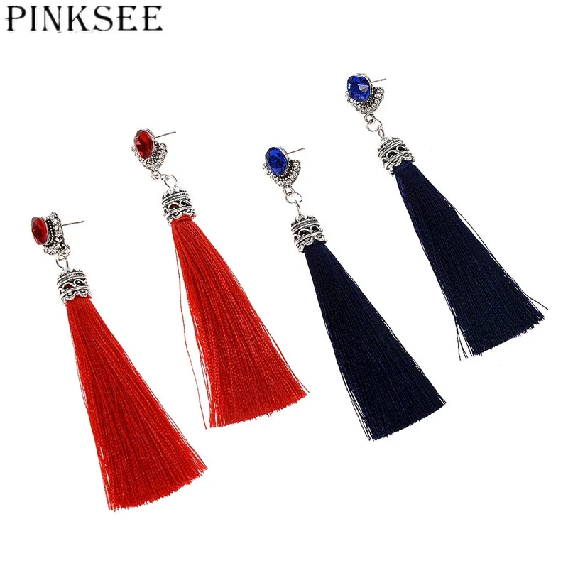 Pinksee 3 цвета Волокно длинной кисточкой Серьги Модные украшения 2017 богемский