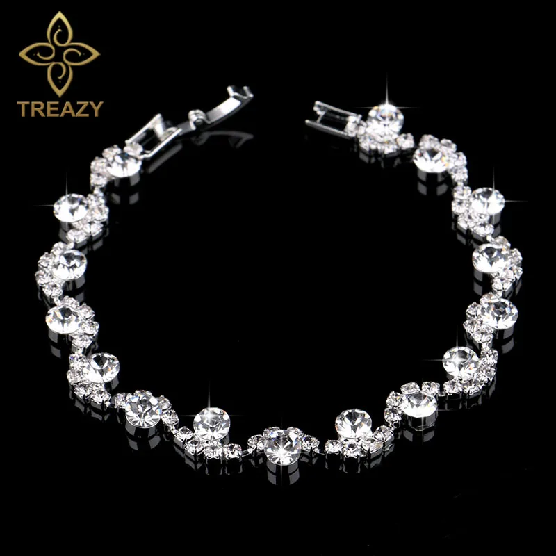 Новые роскошные браслеты TREAZY Стразы с кристаллами и для женщин посеребренные