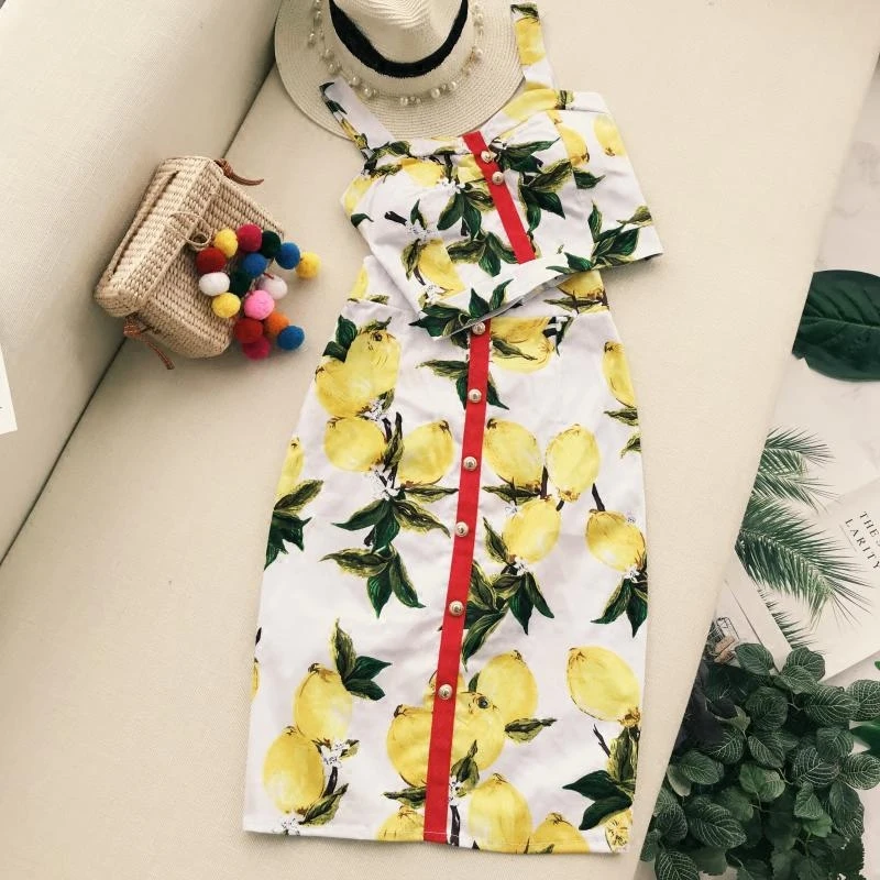 Женский костюм с юбкой ALPHALMODA комплект топом на бретельках принтом ананасов юбка