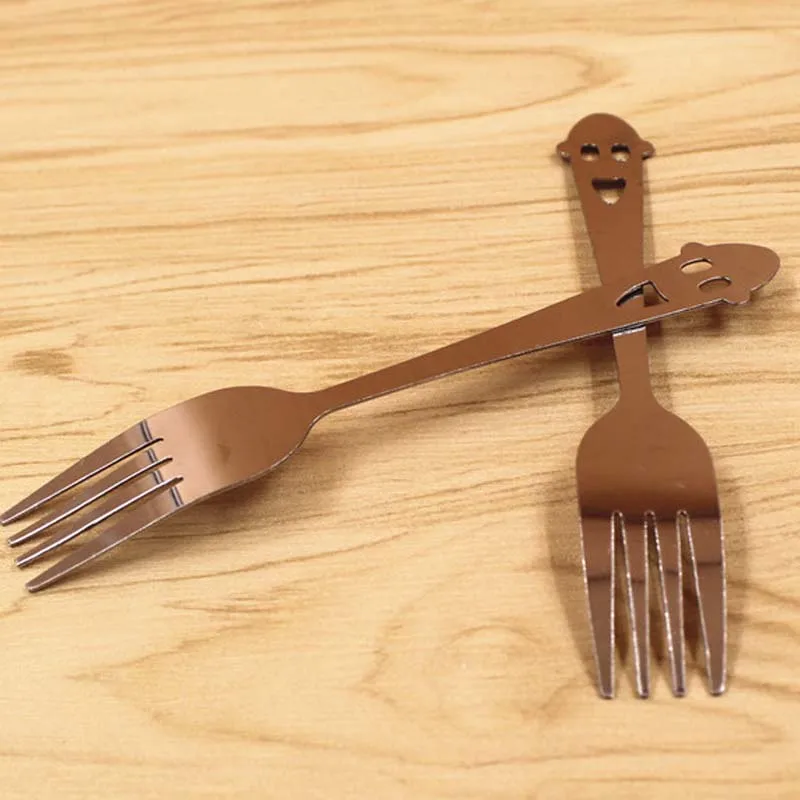 2 pcs fork 2 шт милый набор ложка и вилка из нержавеющей стали с мультяшными ручками Декор кофейная ложка Вилка для торта, десертная посуда для детей - Цвет: 2 pcs fork
