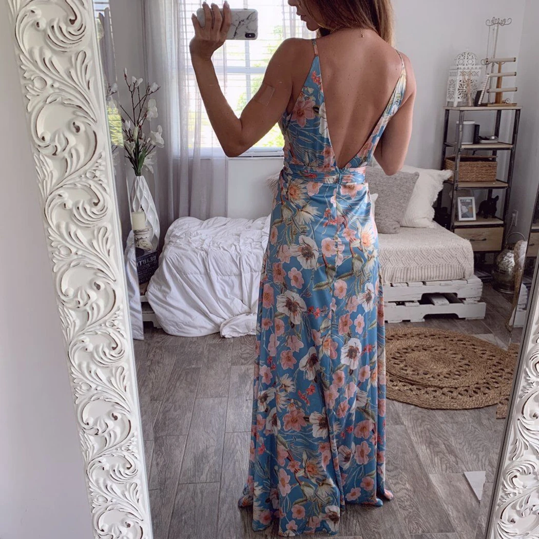 Женское пляжное платье повседневное длинное с цветочным принтом и глубоким