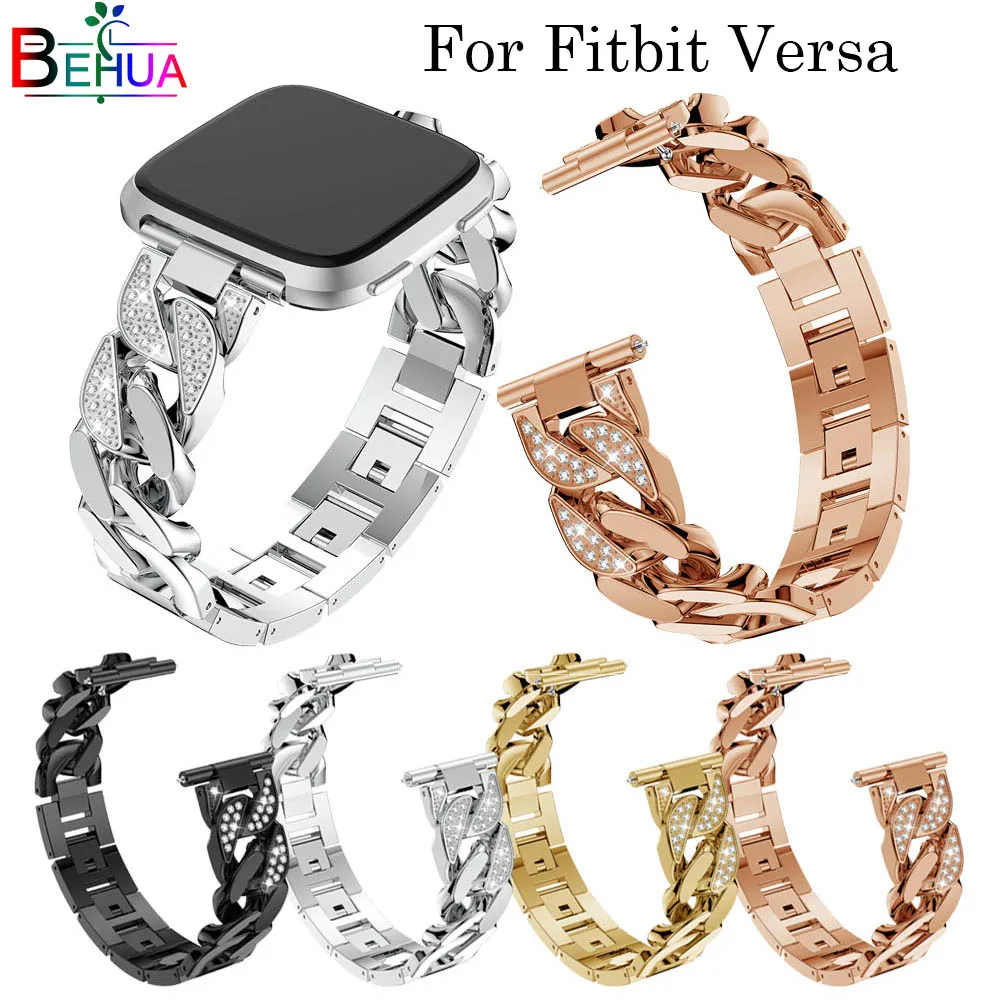 Ремешок для часов Fitbit Versa цепочки из нержавеющей стали браслет в кристаллах