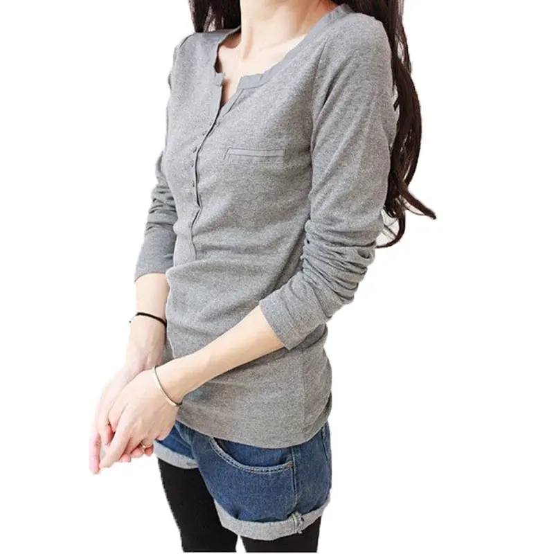 Женская Футболка Для Весна 2017 Новая Мода Полный Рукав V-образным Вырезом черный