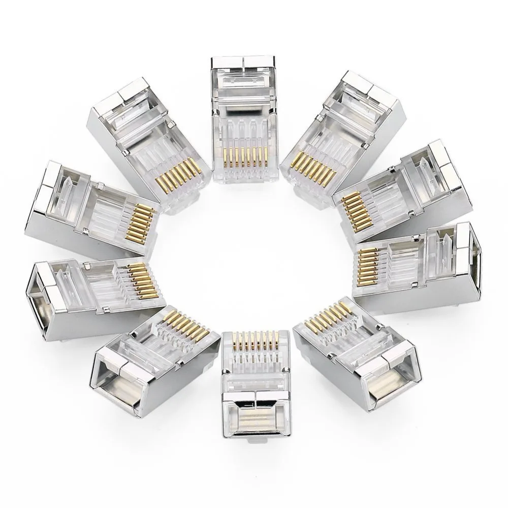 Разъем Cat 6 RJ45 обжимной позолоченный сетевой кабель 8P8C Ethernet Lan кристальная