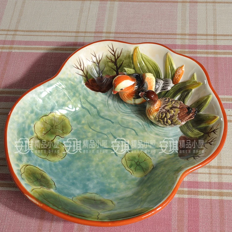 

ceramic mandarin duck fruit Candy Storage dish Dessert Snack Salad plate home decor wedding decoration handicraft figurine