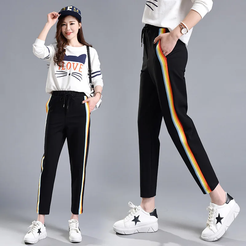2017 шикарные Свободные повседневные спортивные брюки в радужную полоску сбоку