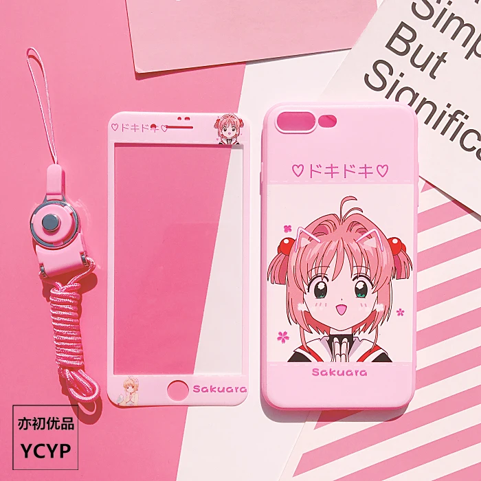 Для iphone XS Max милый Cardcaptor Sakura задний Чехол+ пленка для экрана из закаленного стекла, Девушка Мягкий чехол для iphone X XR 6 7 8plus - Цвет: As shown