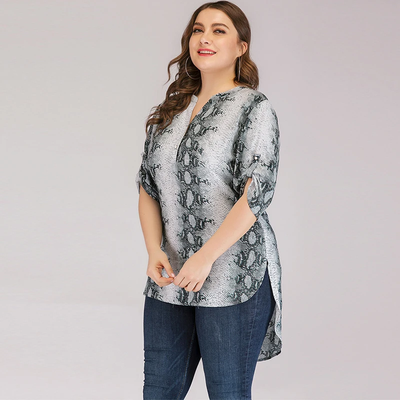 Размера плюс принт змеиная кожа Blusas Mujer De Moda 2020 шифоновая рубашка женские топы и