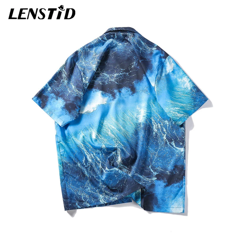 LENSTID морская волна печатные пляжные рубашки летние мужские Гавайские